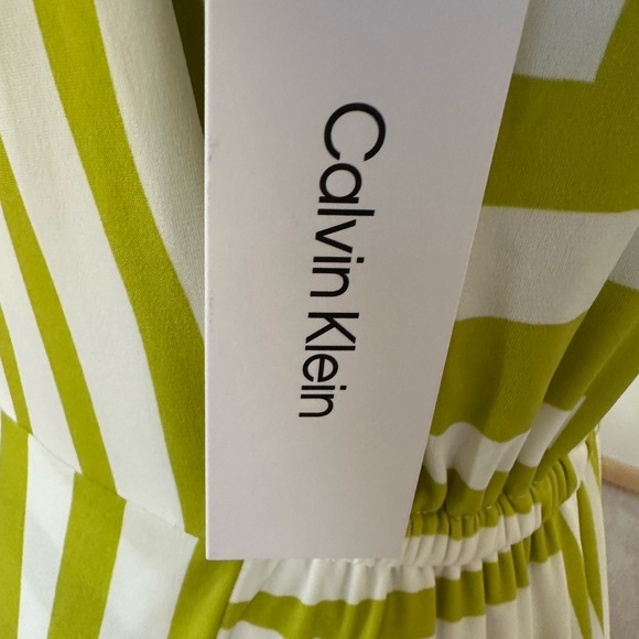 Calvin Klein Sleeveless Halter Midi Dress Sz 10 Green White Abstract Stripe NWT - Picture 7 of 14